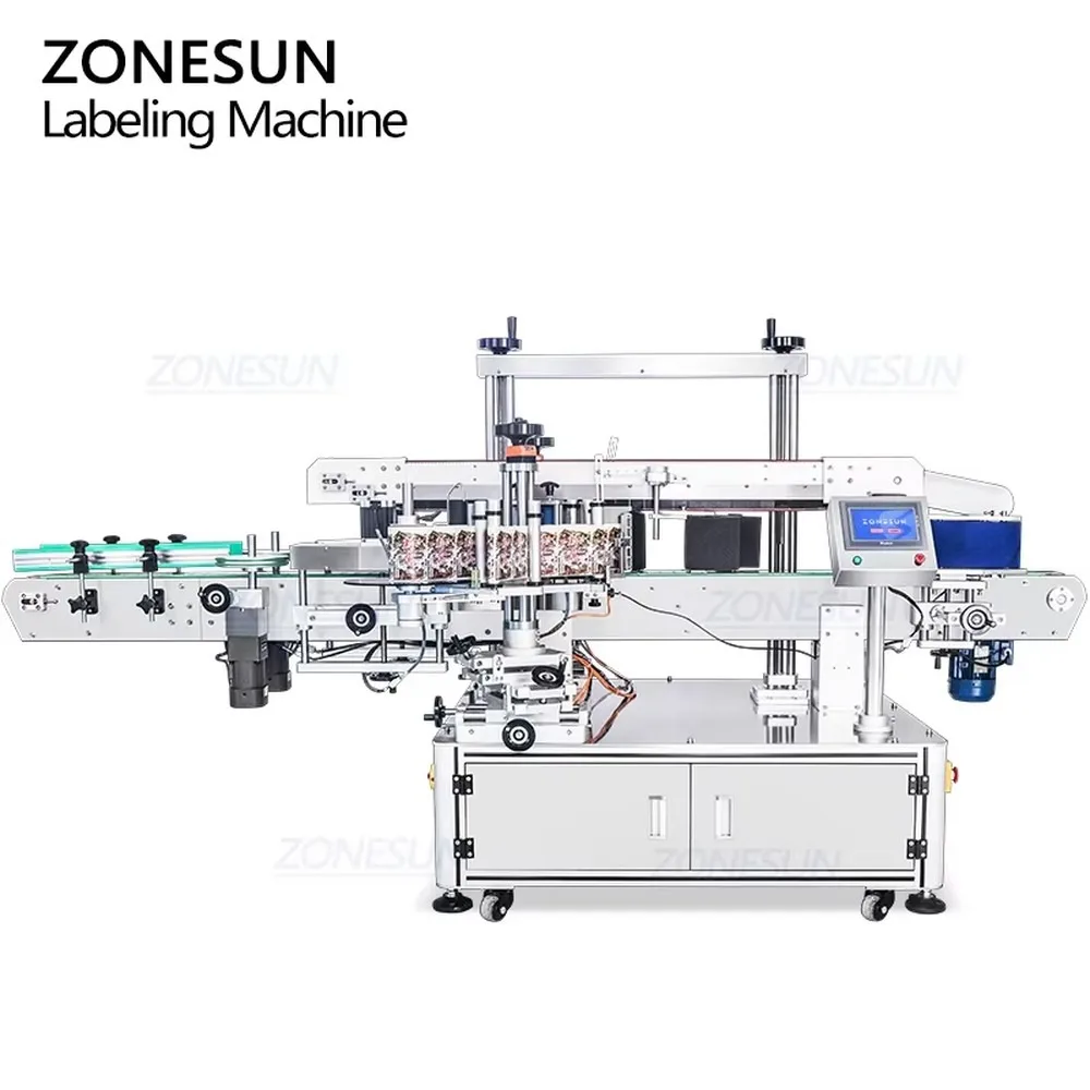 ZONESUN ZS-TB963 Automatic Flat Round Bottle Labeling Machine High Speed Sticker Coding for Round Bottles
