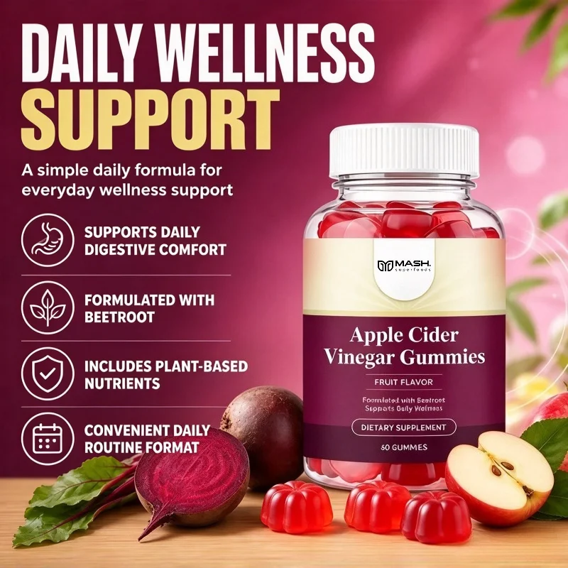 Googeer Cider Vinegar Gummies Fruit Flavor with Beetroot Support Daily Wellness Plant-based Nutrients Chewable 60 Gummies