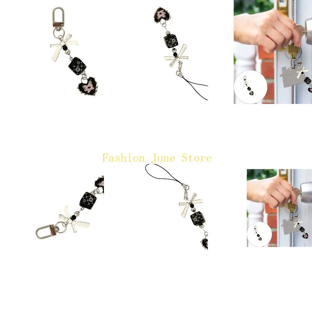 N5KA Alloy Heart Bowknot Decoration Multiuse Keyring Phone Accessory Y2K Trend