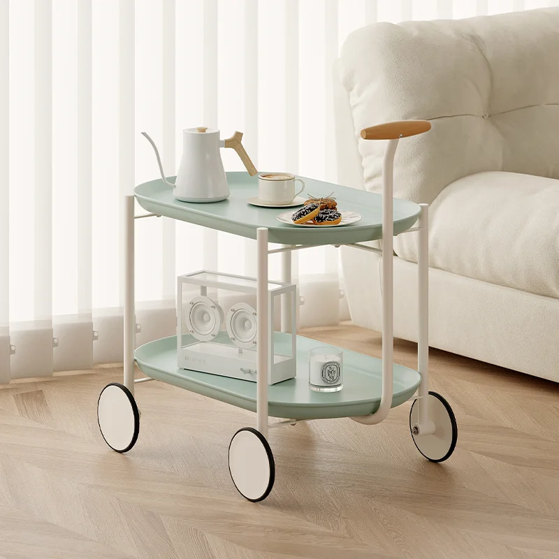 

‌ Тележка кремового цвета на колесиках, мобильный диван, приставной столик для гостиной, 3-уровневый органайзер для закусок, эстетический журнальный столик с колесиками для дома