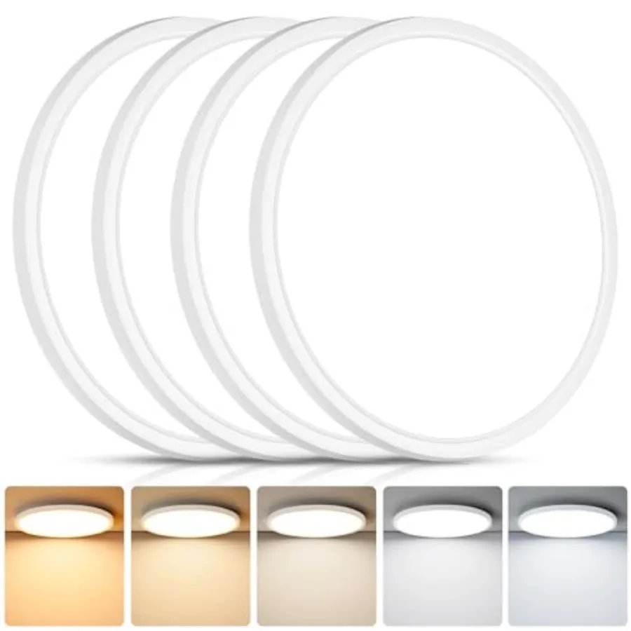 4Pack LED Flush Mount Ceiling Light Fixture, 12 Inch 24W, Super Slim 0.67 Inch, 3200LM, Dimmable and 2700K-6500K 5 Color Select