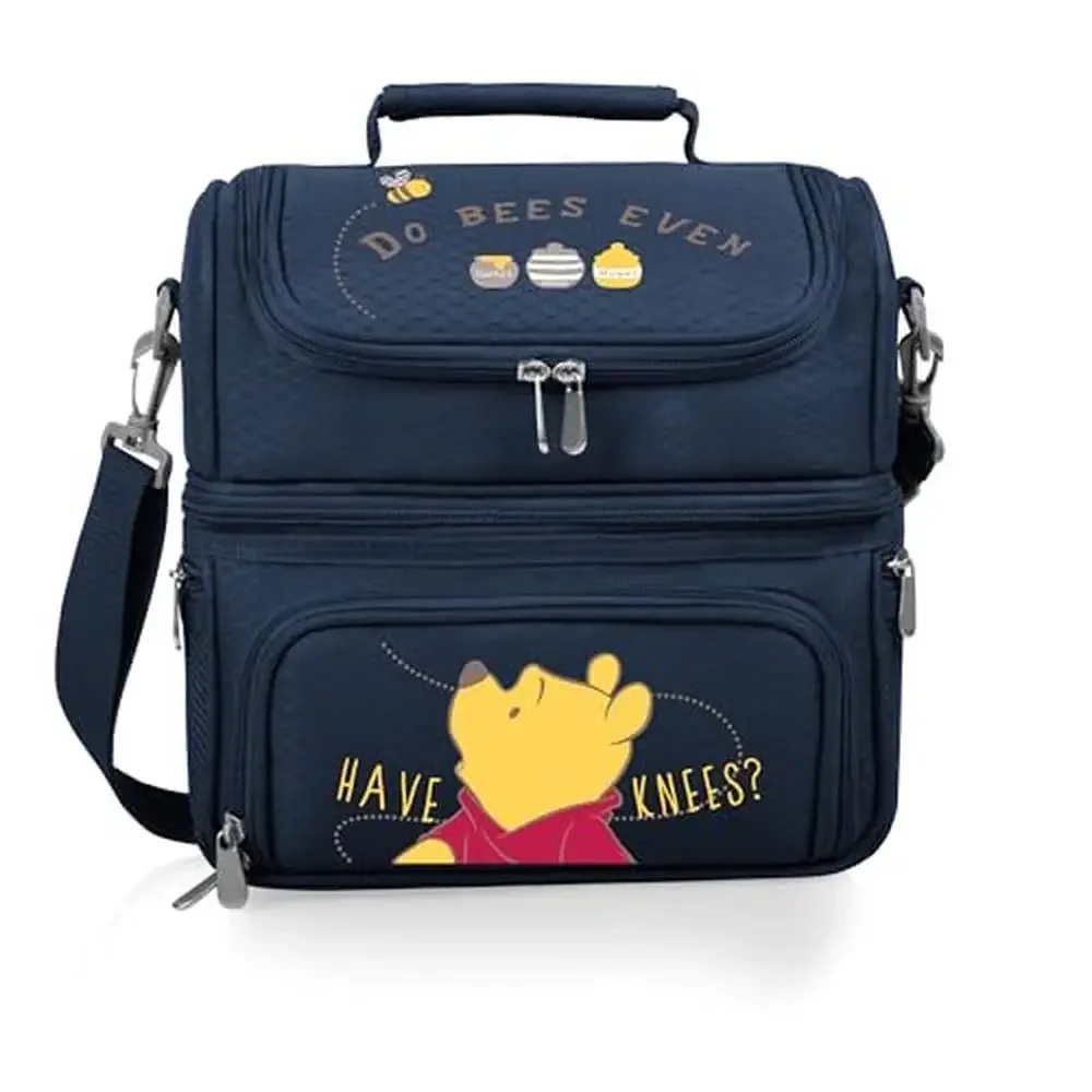 Insulated Winnie the Pooh Lunch Bag with Picnic Set and Stainless Steel Silverware Navy Blue Lunch Cooler Adjustable Strap &