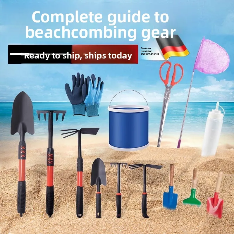 Adults Kids Complete Clamming Set Sand Shovel Rake Tongs Gloves Digging Clams Crabs Beach Seafood