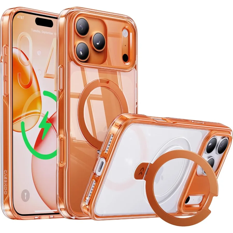 

Прозрачный тонкий чехол с ультрамагнитной подставкой для iPhone 17 Pro 6,3 дюйма, защитой военного класса и космическим оранжевым дизайном Perf