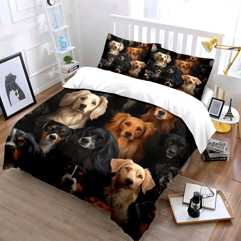 Close-up portraits of various dogs Printed Duvet Cover Set 1 Duvet Cover+2 Pillowcase Multi Size Bedroom Bedding Decor