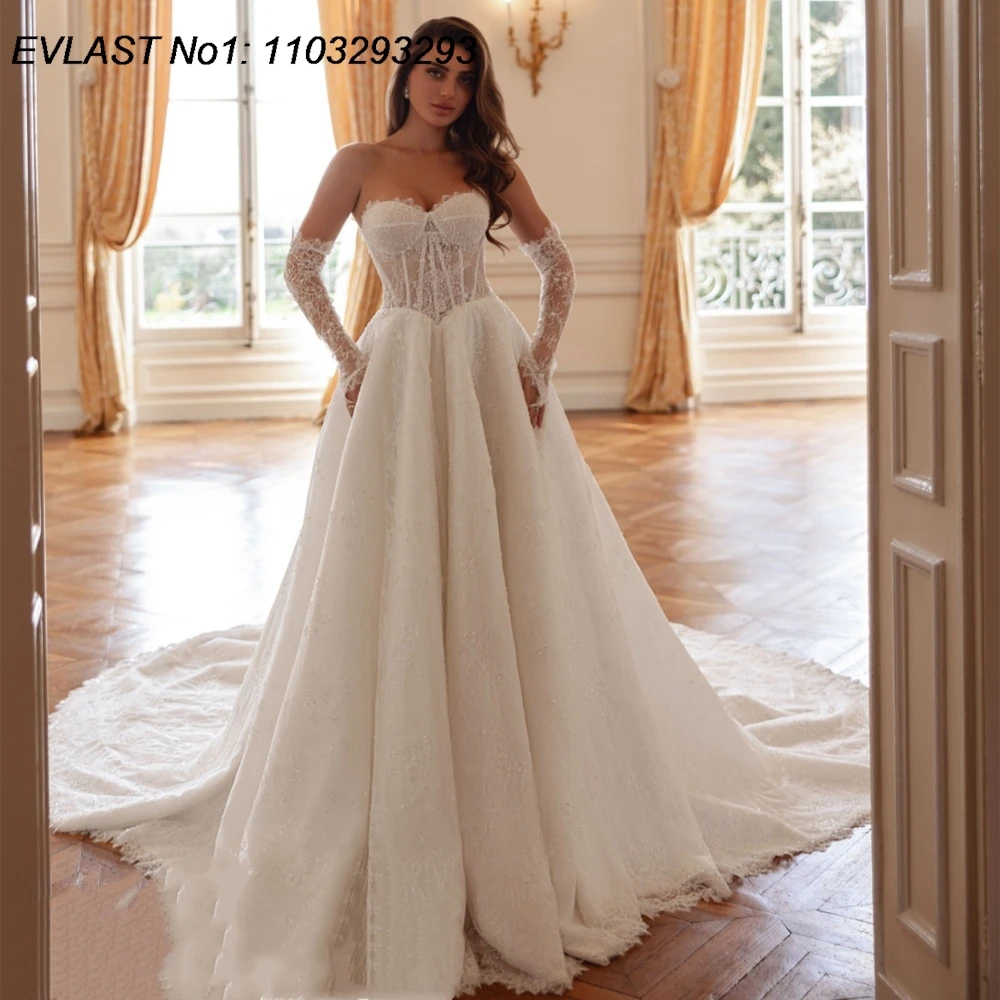 EVLAST مخصص فاخر 2026 حورية البحر فستان الزفاف الدانتيل زين كم طويل فستان زفاف Vestidos De Novia Mariee TMD100