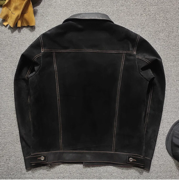 shipping.Brand new vintage Free men slim leather jacket.black classic casual Cow Suede coat.quality leather cloth.popular