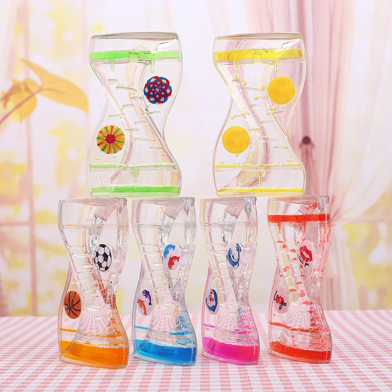 

Double Heart Liquid Hourglass Acrylic Bubble Moving Drip Oil Timer Clock Ornaments Liquid Floating Hourglass Home Office Decor