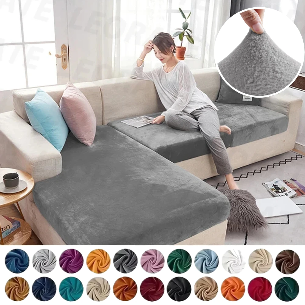 Luxury Soft Velvet Sofa Seat Cover Solid Elastic Sofa Cushion Covers Separate Furniture Protector Sofa Cover Living Room Pets