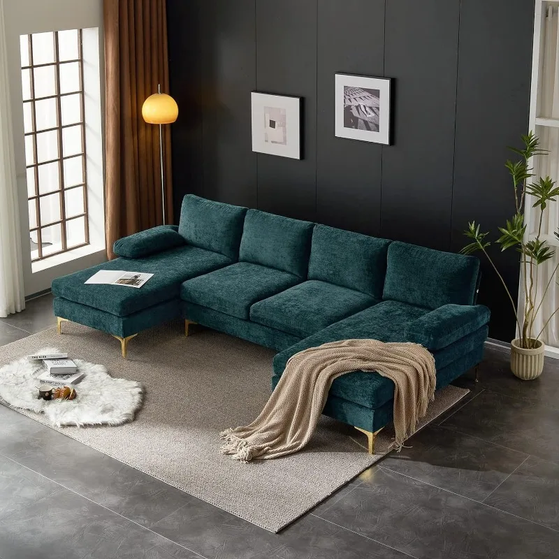 Cabrio Schnitts ofa 110 "U-Form Sofa Couch 4-Sitzer Couch mit Chaiselongue aus Chenille stoff für Wohnzimmer, Wohnung gepolstert