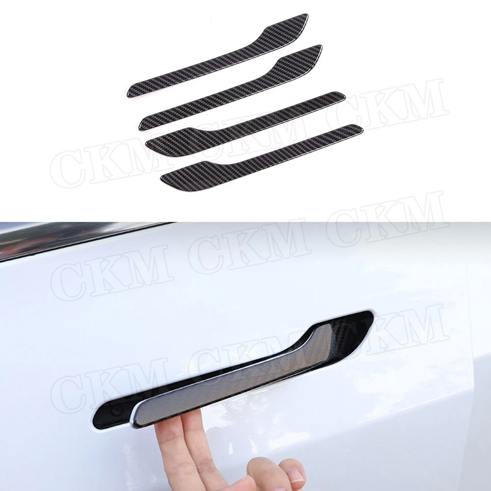 

4 PCS/Set Carbon Fiber Car Door Handles Exterior Trims Decorative Cover Stickers For Tesla Model 3 2017 - 2019