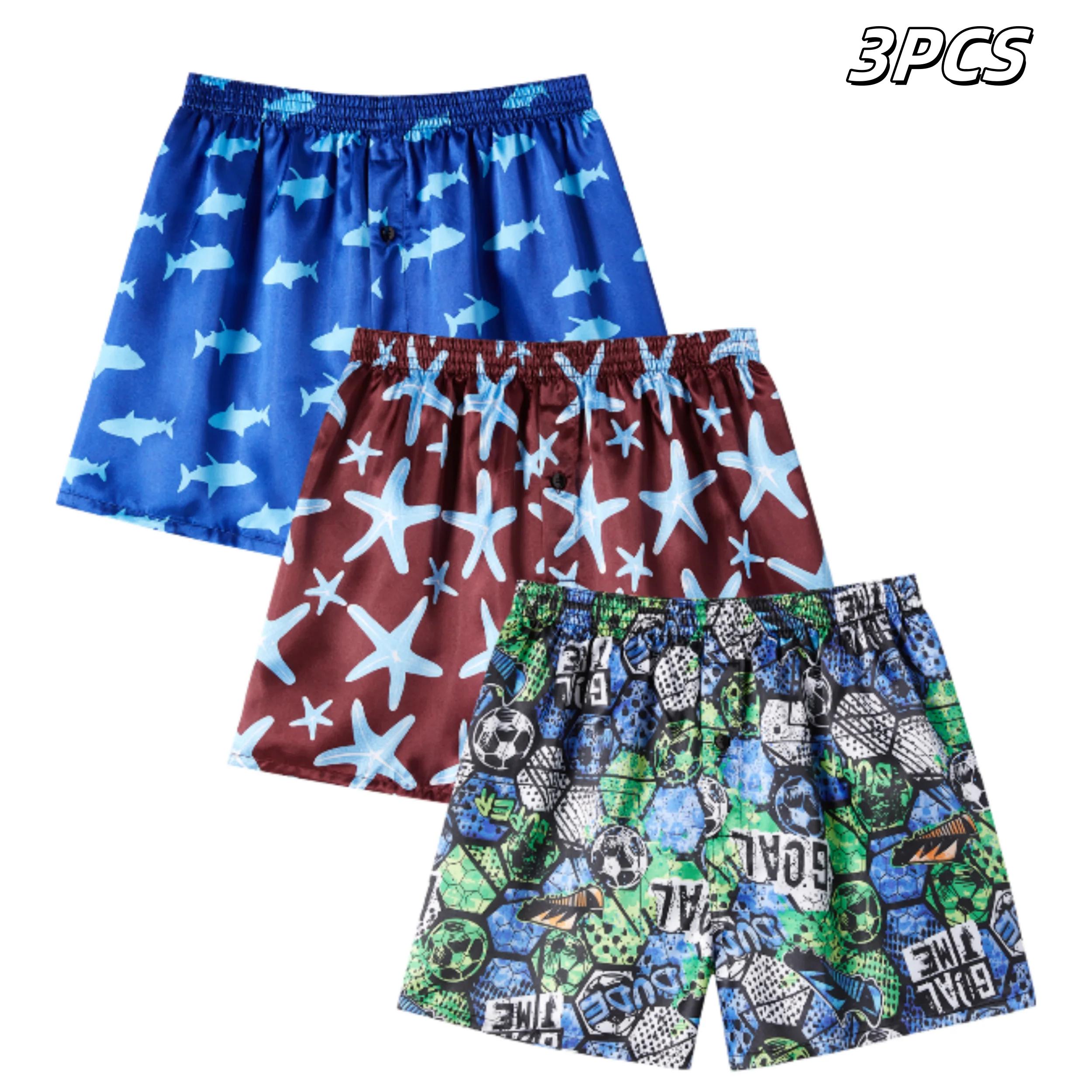 Jupitersecret 3pcs Men\'s Satin Fashion Prints Boxer Shorts Comfortable Casual Home Bottoms With Elastic Waistband