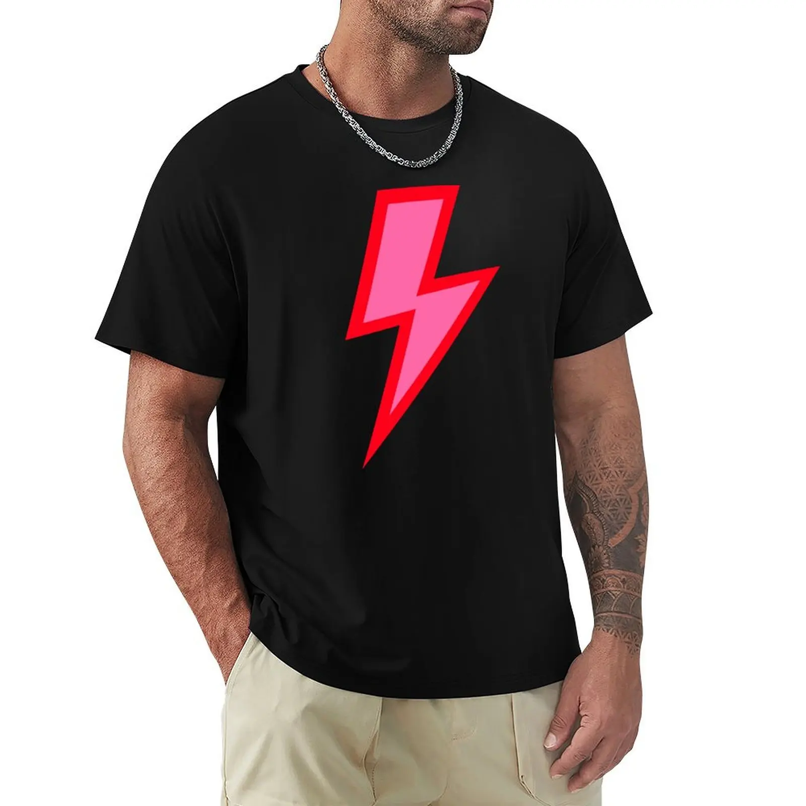 

Pink Lightning Bolt with Red Outline T-Shirt rapper graphic tees Funny t-shirts sublime men t shirts