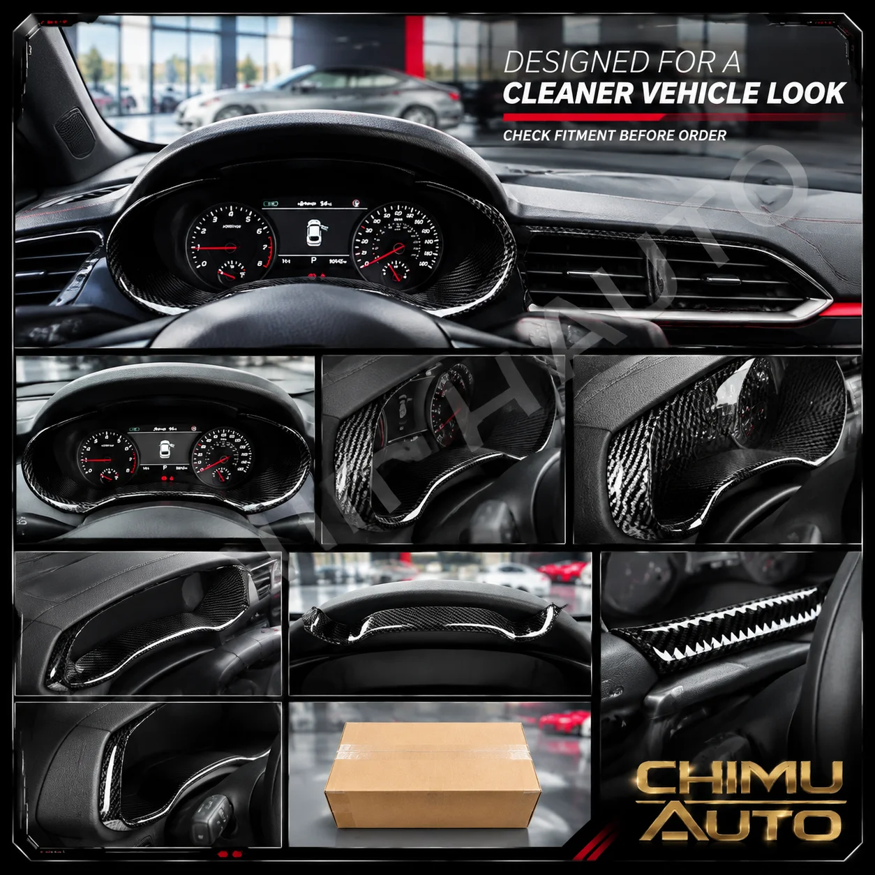 【CHIMU AUTO】for Kia Stinger 2018-2023 Carbon Fiber Instrument Cluster Frame Trim Cover Dashboard Styling Accessory