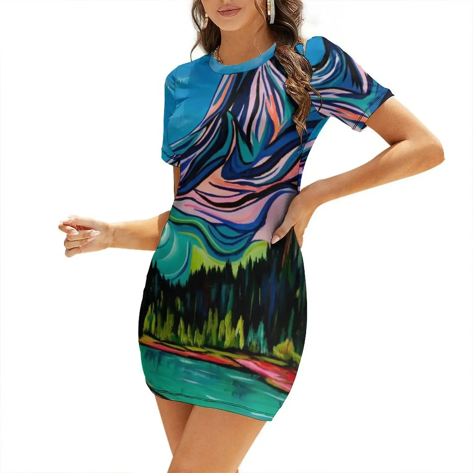 

Emerald Lake Escape Canadian Rockies Short-Sleeved Dress luxury dresses women's evening dress 2026