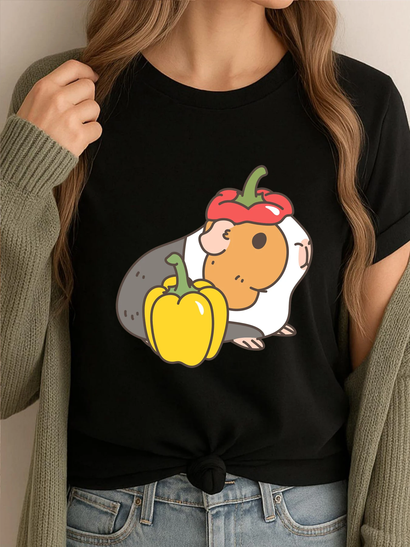 

Bell Pepper Cherry Tomatoes And Guinea Pigs Pattern Graphic Tees Men's Shirts Classic Funny Printed Clothes