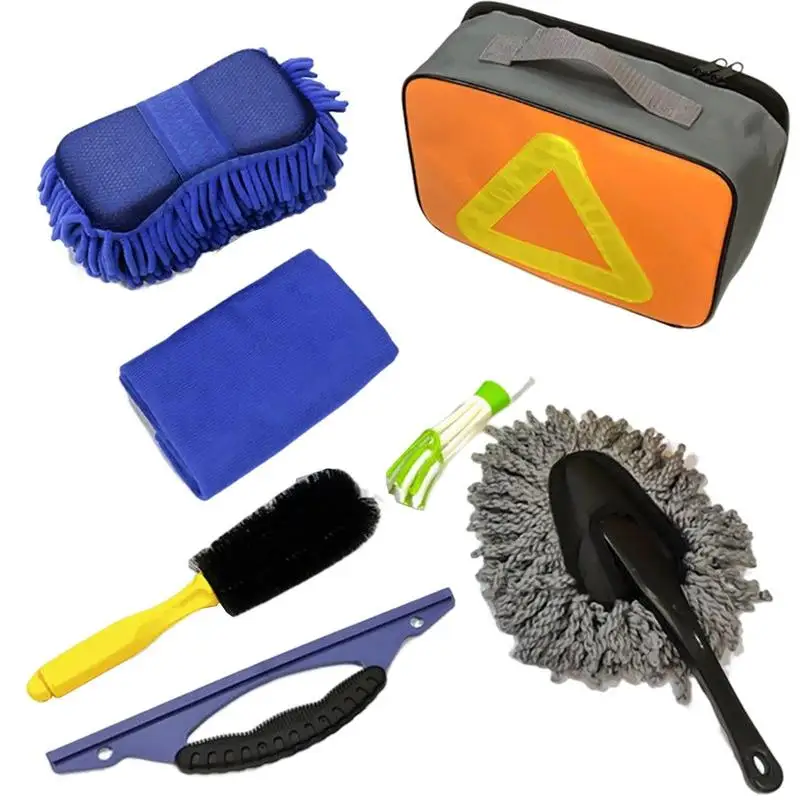 Car Detailing Kit 7 Pieces Car Detailing Brush Set With Handle Brushes Complete Car Buffing Sponge Pads Kit For Wheels