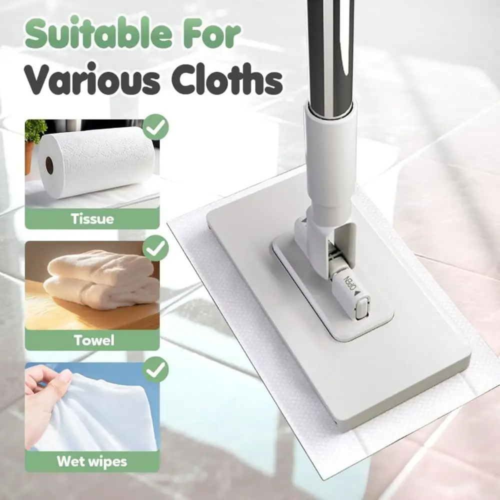 

New with 3 Reusable Cloths Hands-free Mop 360° Rotating Head Clamping Automatic Mop Clip Lazy Mop Dust Removal