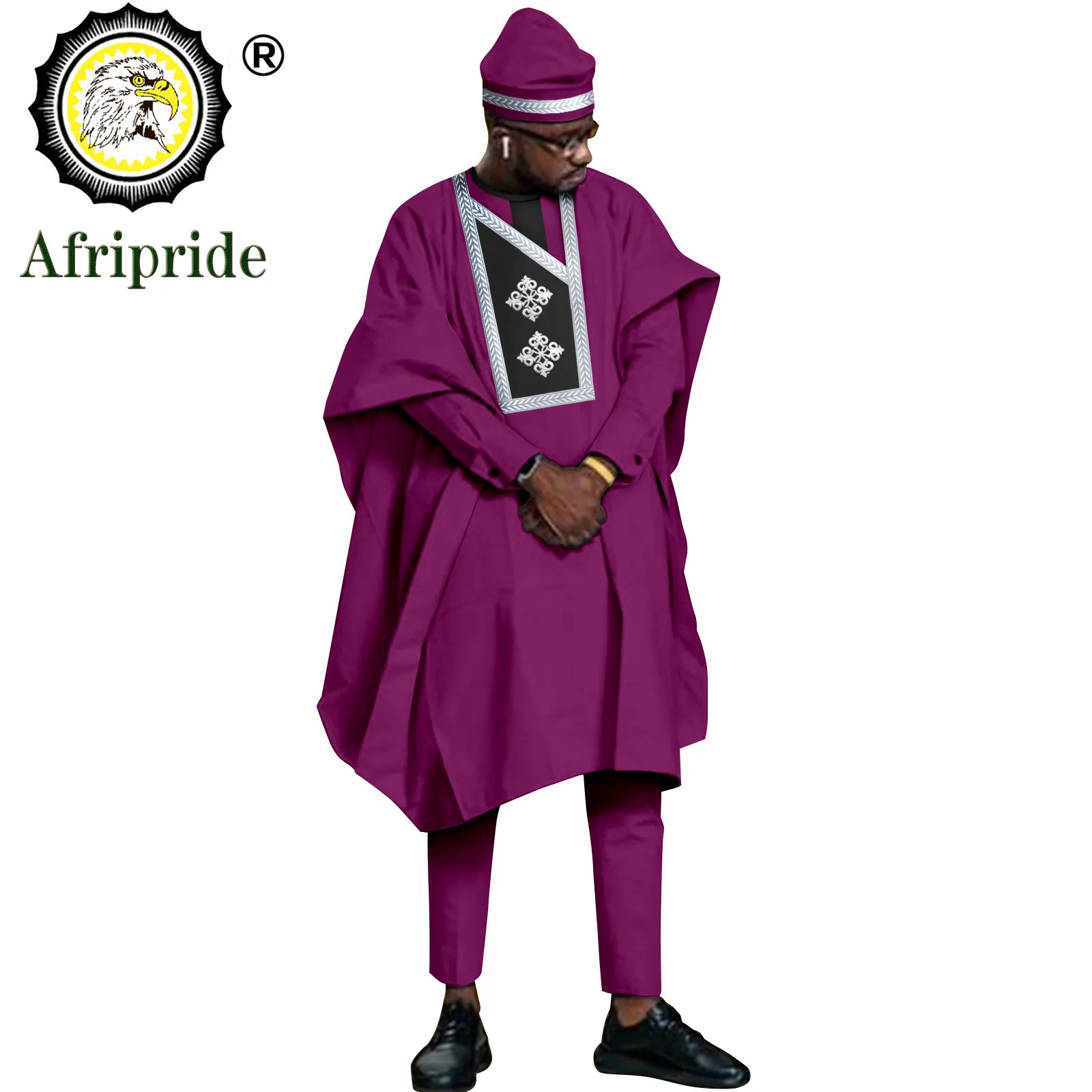 Men`s Suits Agbada Robe Dashiki Shirts Pants and Hat 4 Piece Set Tribal Outfits African Clothes for Wedding Evening A2216119