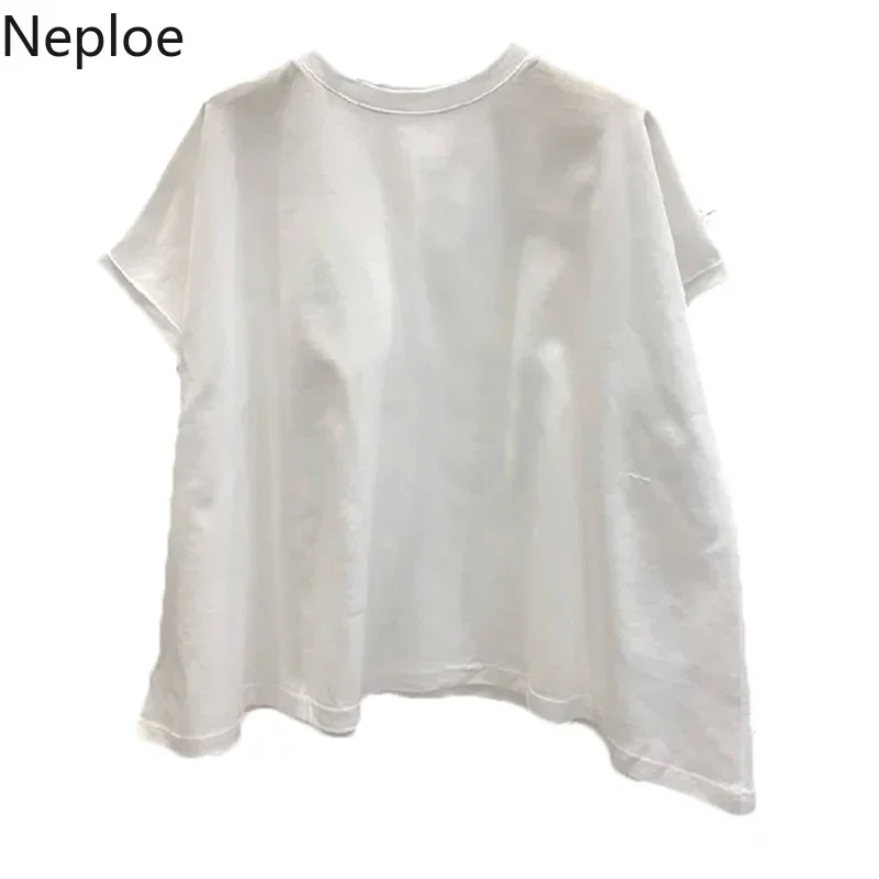 Neploe Solid Oversized T Shirts Women Korean Fashion O Neck Short Sleeve Female Tops Summer 2024 Loose Casual Cotton Ladies Tees