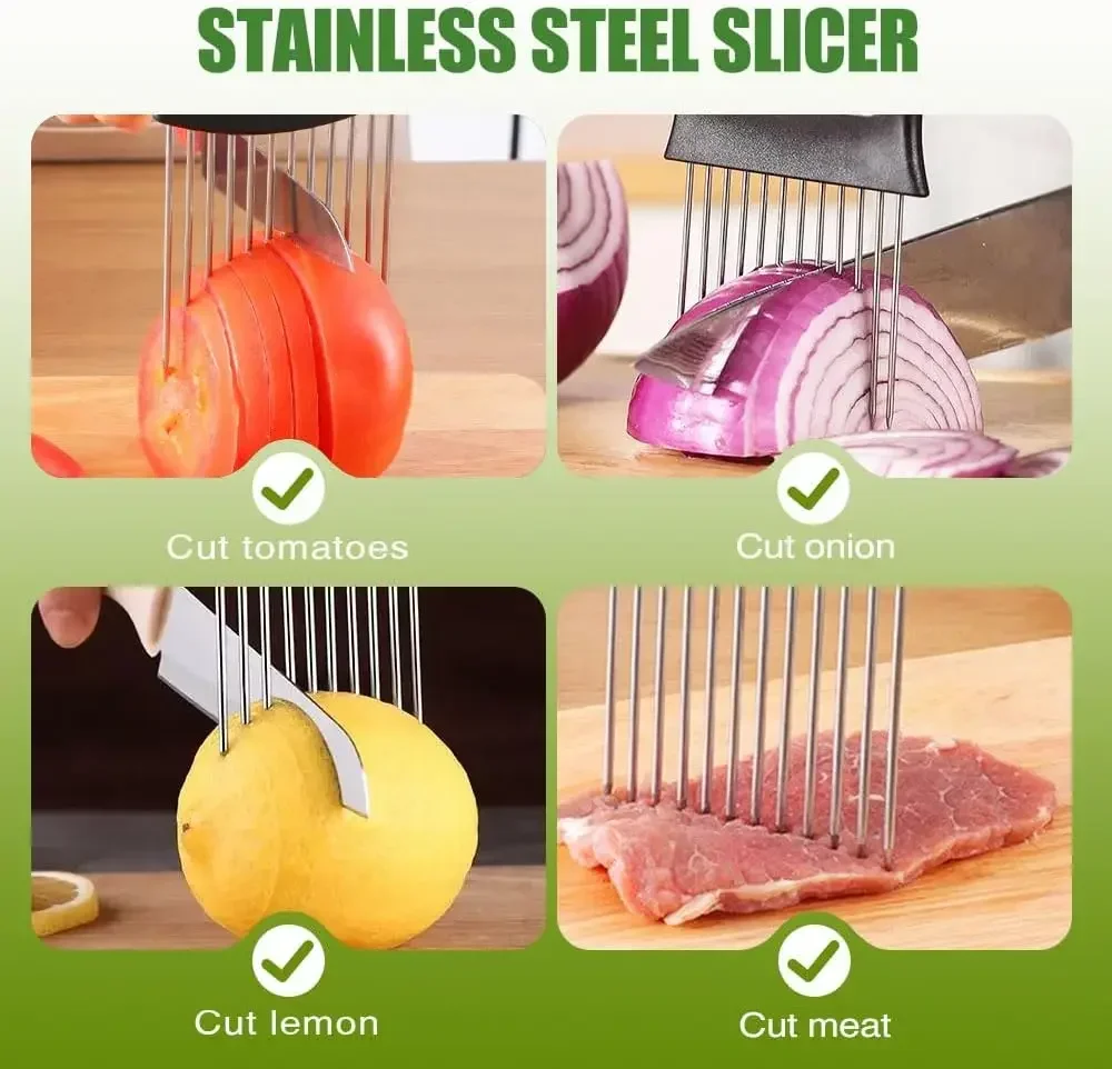 Onion Holder for Slicing, Upgrade Stainless Steel Onion Slicer Holder Cutter, Lemon Slicer Vegetable Cutter, Chopper Slicing Ass
