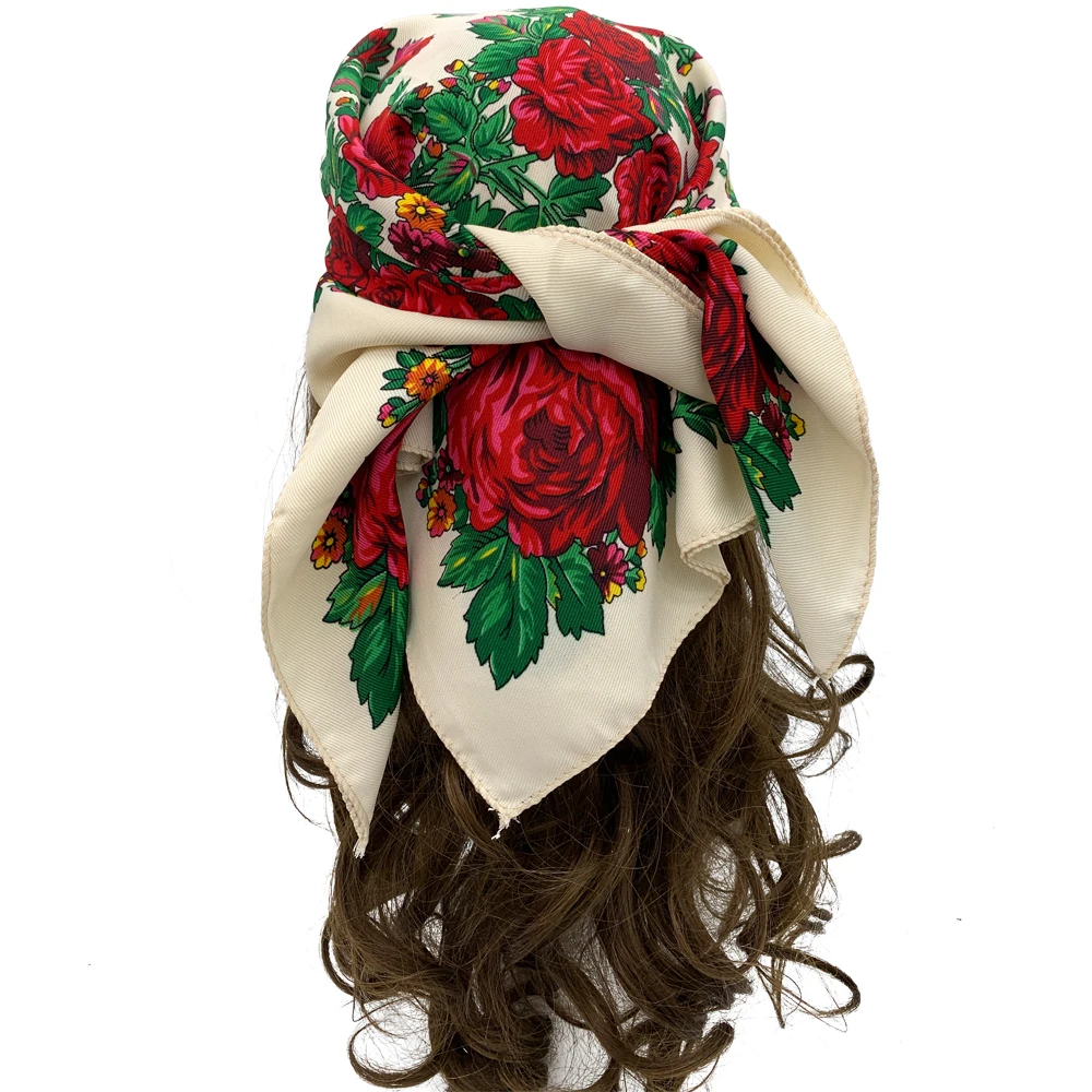 70*70cm Russian National Square Scarf Women Luxury Floral Print Bandana Headband Scarves Babushka Handkerchief Female Head Wraps