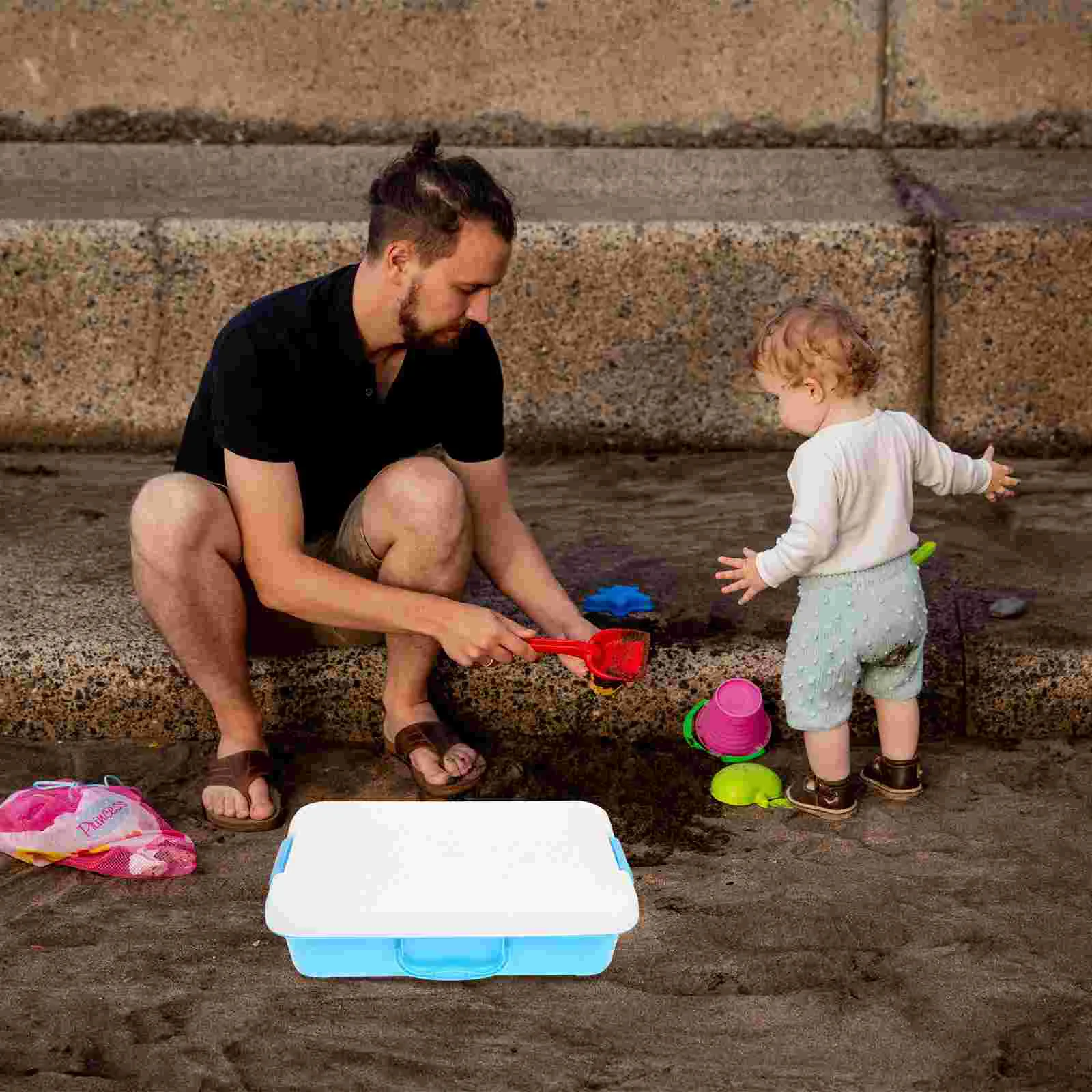 Sensory Bin with Lid Sand Table Storage Box Ice Cream Toy Plastic Sandbox Toys for Boys