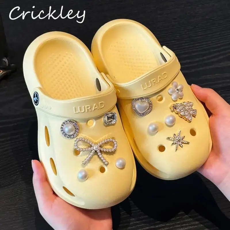 

Pearl Crystal Girls Princess Slippers Summer EVA Solid Kids Clogs Shoes Waterproof Fashion Soft Children Beach Slippers