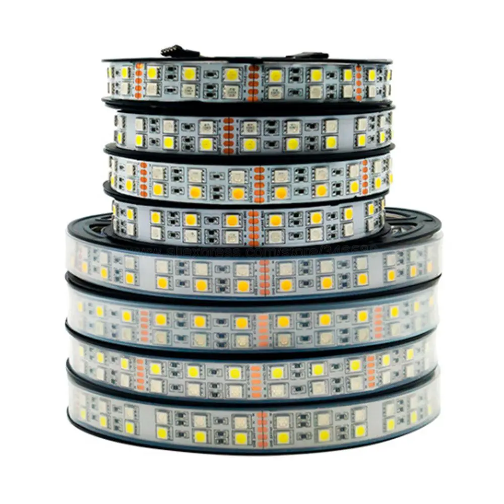 5m 12V 24V DC Double Row 5050 SMD RGBW LED Strip 120LEDS/m 600LEDs RGB+White or RGB+Warm White Flexible Tape Ribbon 15mm PCB