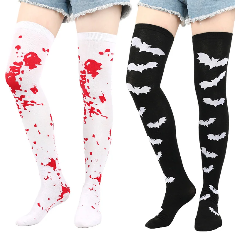 New Halloween Stockings Blood Bat Spider Web Socks Festival Dress Up Props Women Cosplay Makeup Ball Party Long Socks