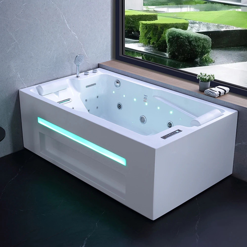 

1800mm Bathroom Whirlpool Bathtub LED Colored Lights Indoor Spa Double People Surf Massage Tub 9696-3
