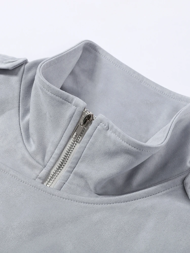 Reißverschluss-Rollkragenjacke mit Seitenplakette und Langen Ärmeln für Damen, Streetwear mit Epauletten und Verdeckten Knöpfen, Locker Sitzende Jacken, Neue Damenoberbekleidung – Detail 7