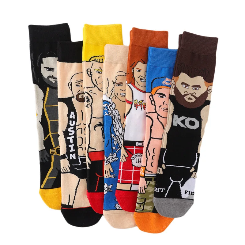 Movie sports WWE socks personality trend calzini in cotone a tubo medio da uomo calzini da wrestler di alta qualità