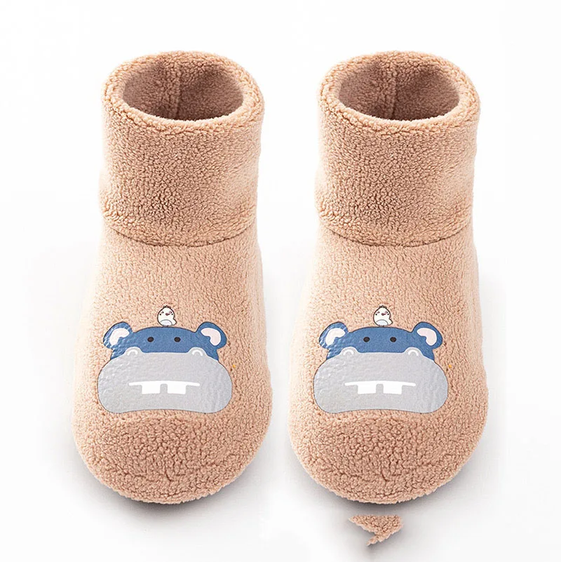 Anti Slip Baby Walking Shoes Winter Plush Floor Sock Indoor Thicken Fleece Boots 0-3Y Kids Warm Footwear Cartoon Soft Soled Shoe