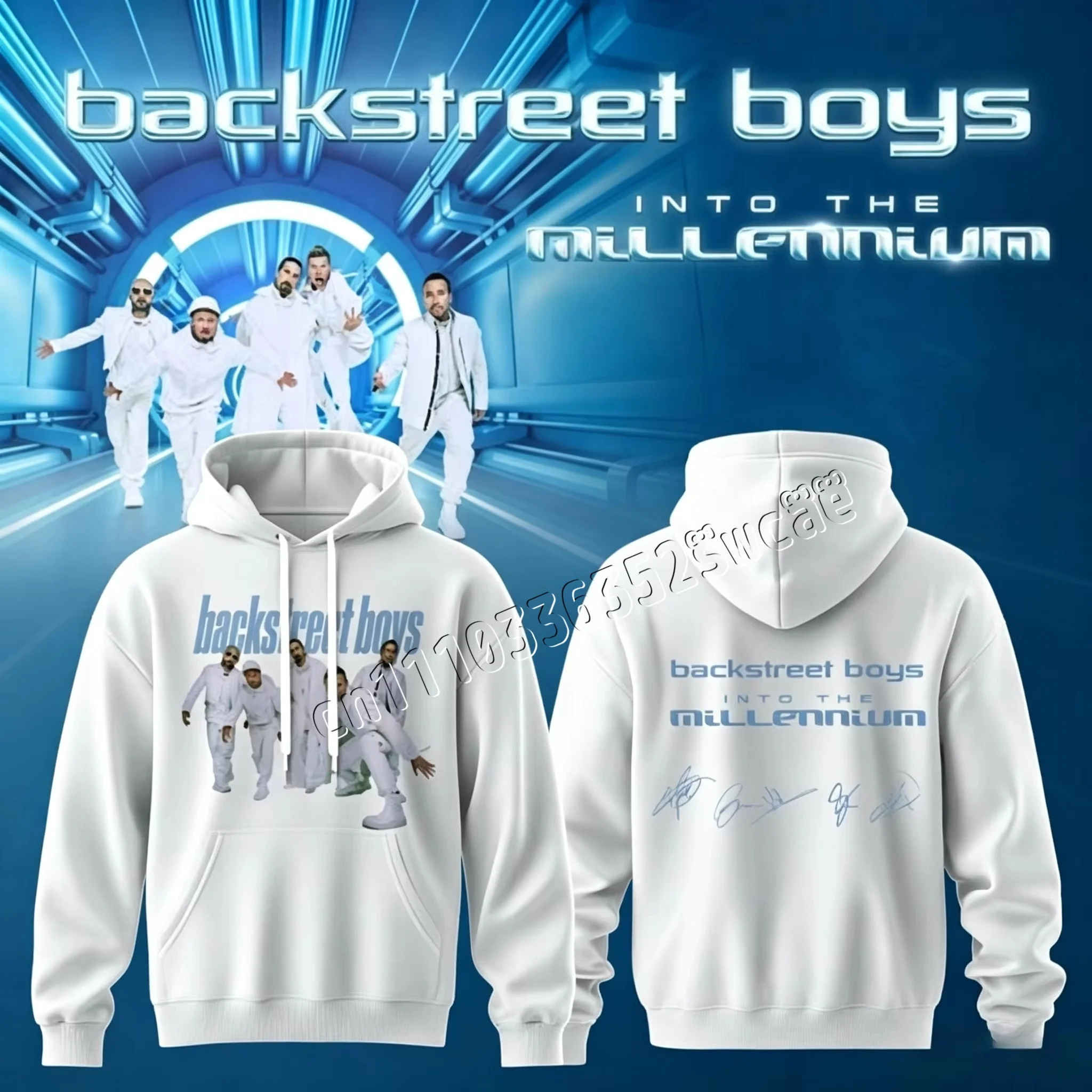 2026/27 Backstreet Boys Into The Millennium Signature Hoodie Double Sided Graphic Print Oversized Pullover Pop Band Fan Hooded