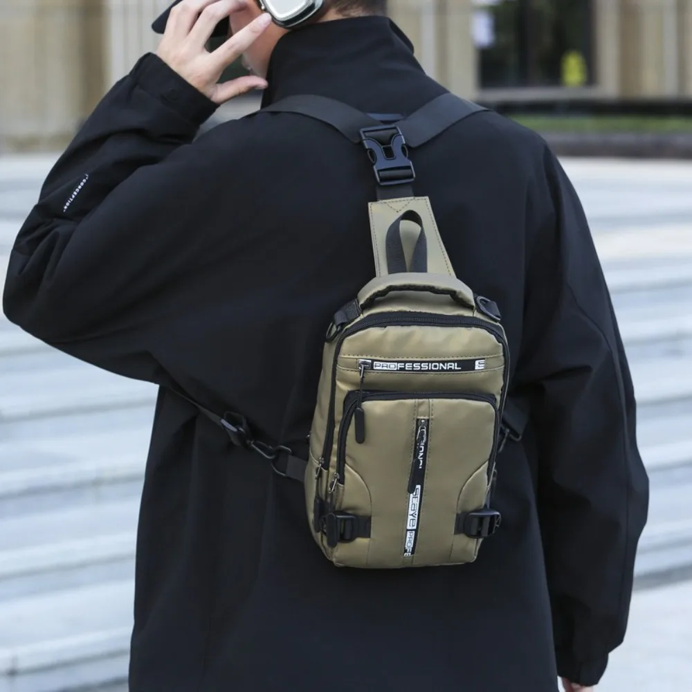

All-Match Multi Pockets Men Chest Bag Shoulder Bag Oxford Cloth Sports Message Bag Zipper Solid Color Crossbody Bag Outdoor
