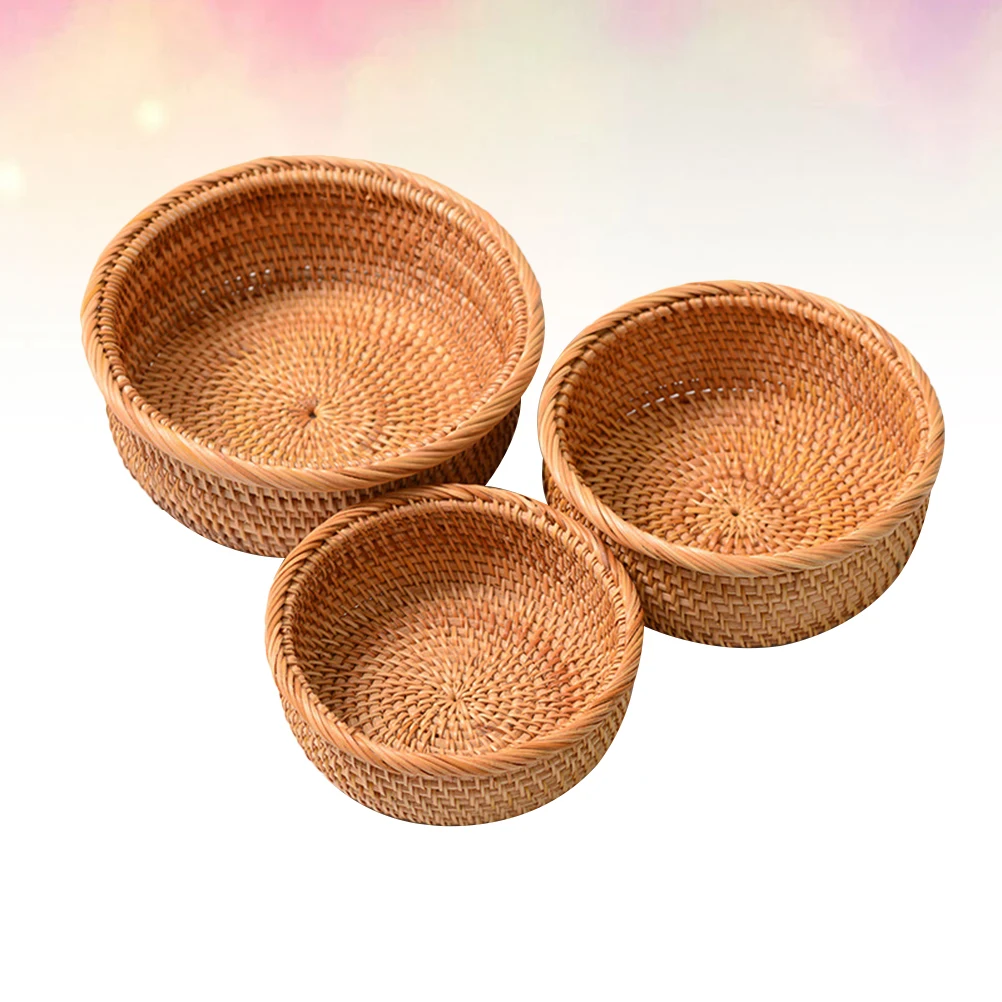 

Candy Storage Tray Imitated Rattan Basket for Kitchen Home Desktop Organizer Wooden Fruit Vegetable Storage Container