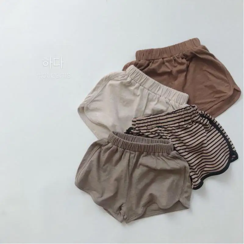 

2025 Summer New Children Loose Shorts Solid Vintage Girls Casual Shorts Versatile Striped Baby Boys Beach Pants Kids Clothes