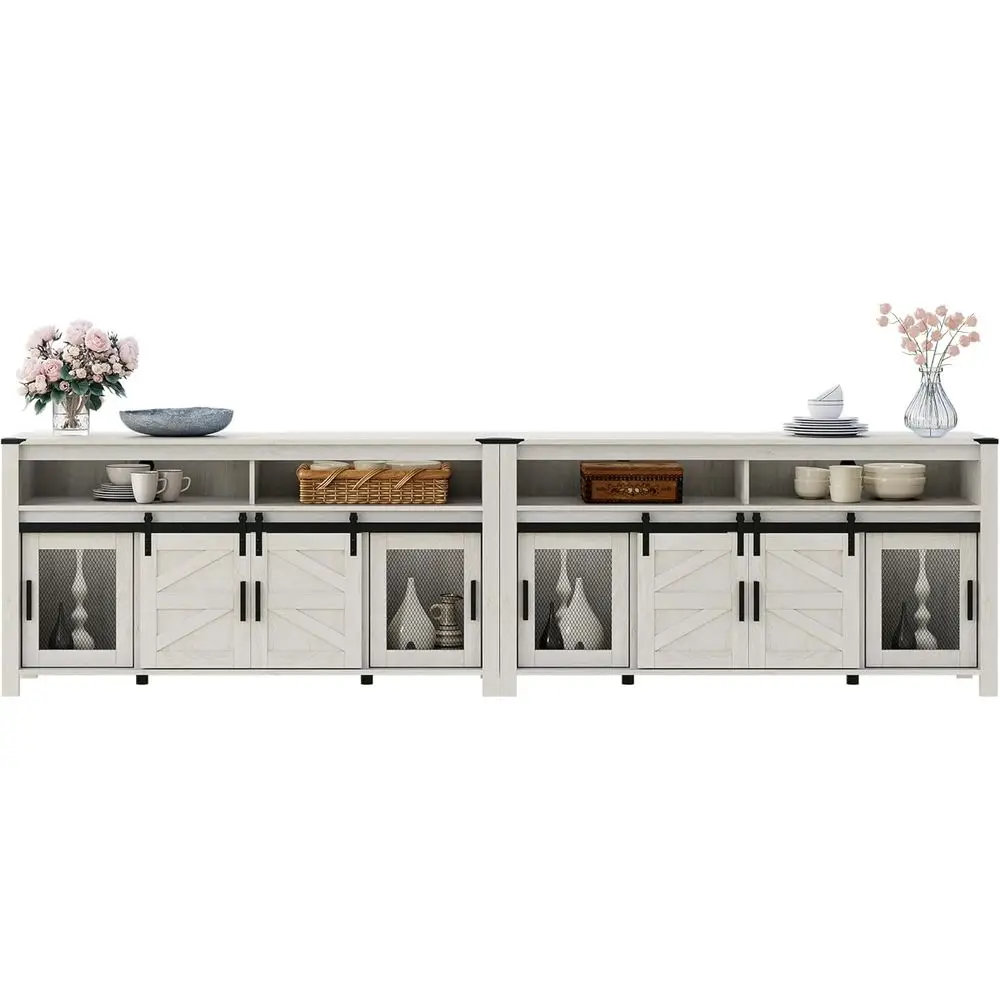 

Rustic 118 Sliding Barn Door Sideboard, Antique White for Kitchen and Dining Room