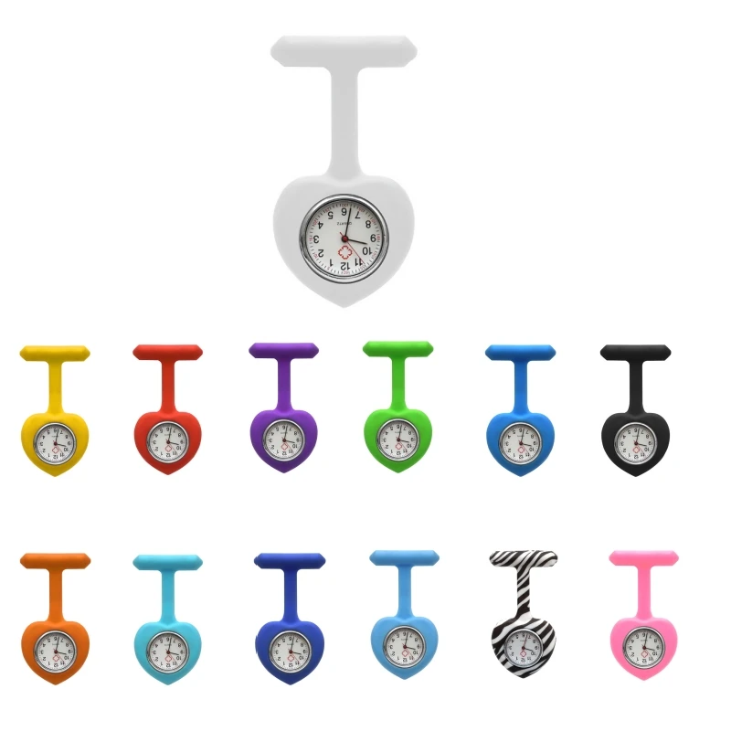 Fashion 13pcs/lot Heart Shaped Pocket Watch Silicone Hanging Fob Watches for Nurses Women Men Gifts Reloj De Bolsill Wholesale