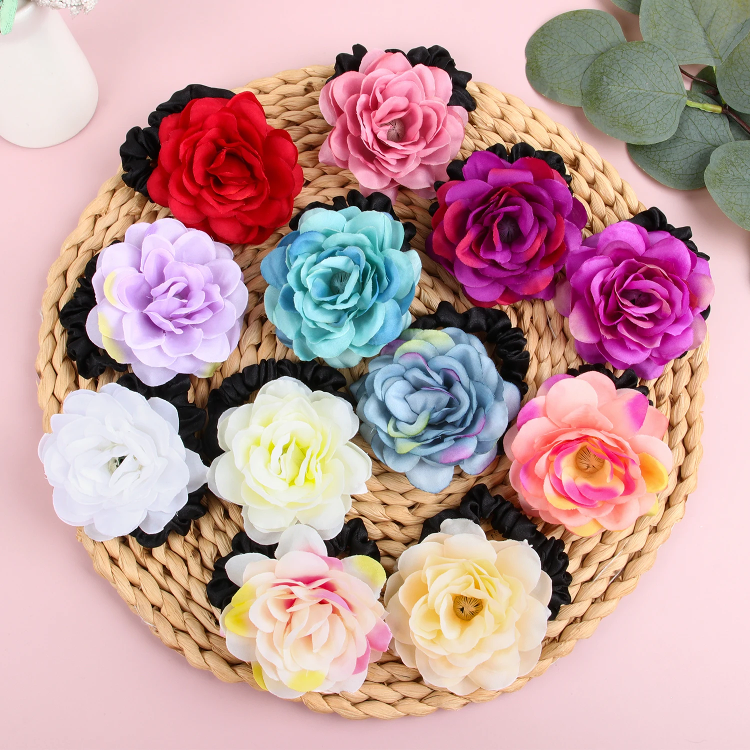 4/12pcs Women Girls Flower Hair Ties Ponytail Holder Elastic Hair Bands Kids Hair Accessories Floral Hair Tie Girls Headwear