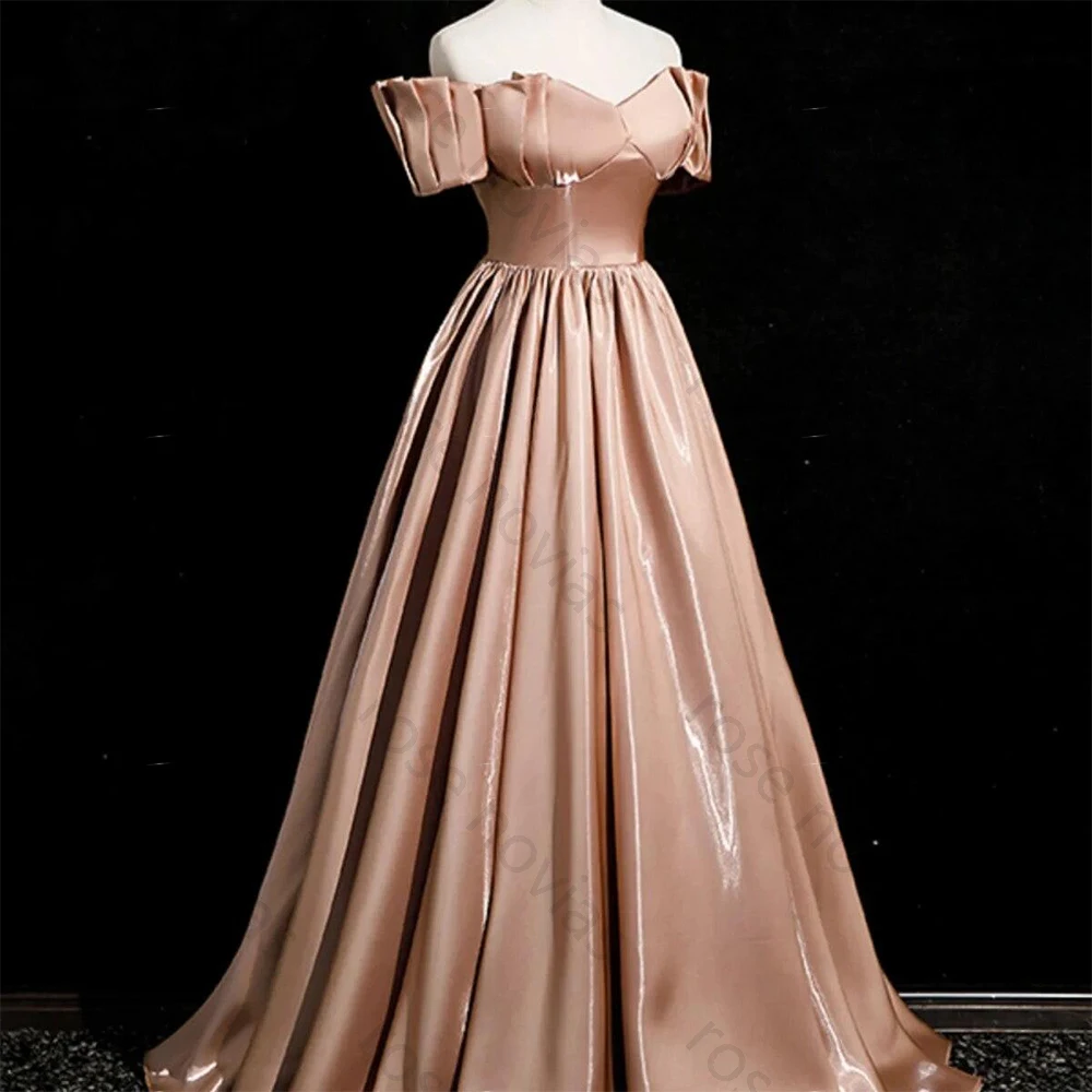 Vestido de noite champanhe de alta qualidade, cetim até o chão, ombro de fora, vestido de baile, vestidos de fiesta personalizados