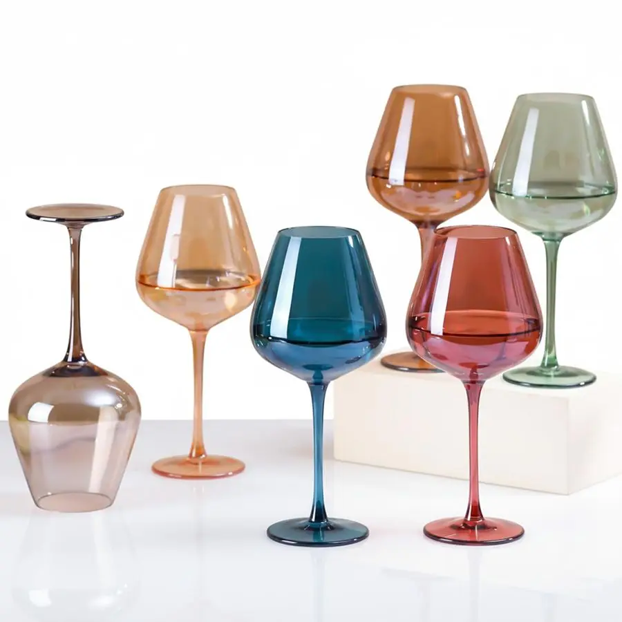

Colored Wine Glasses Set of 6 Hand Blown 18oz Colorful Crystal Burgundy Wine Glass Colored LeadFree Colorful Party Wine Glass, N