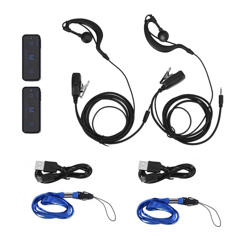 2Pcs Mini Walkie Talkie 400-470Mhz 2-Way Radio 3W Transceiver Headset Earmuff USB Powered