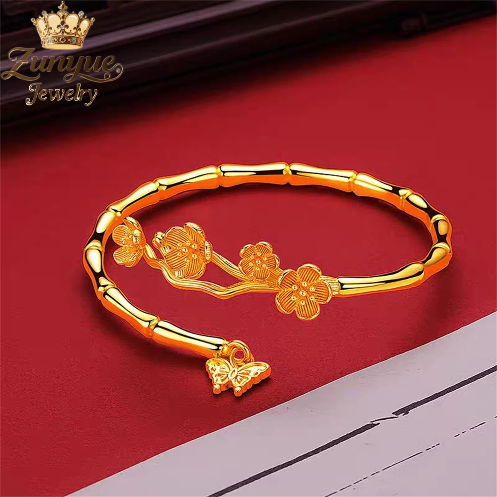 Sand Gold Bamboo Joint Plum Blossom Butterfly Bracelet Luxury Quality Jewelry Fashion Jewelry Charms Exquisite Popular Elegant