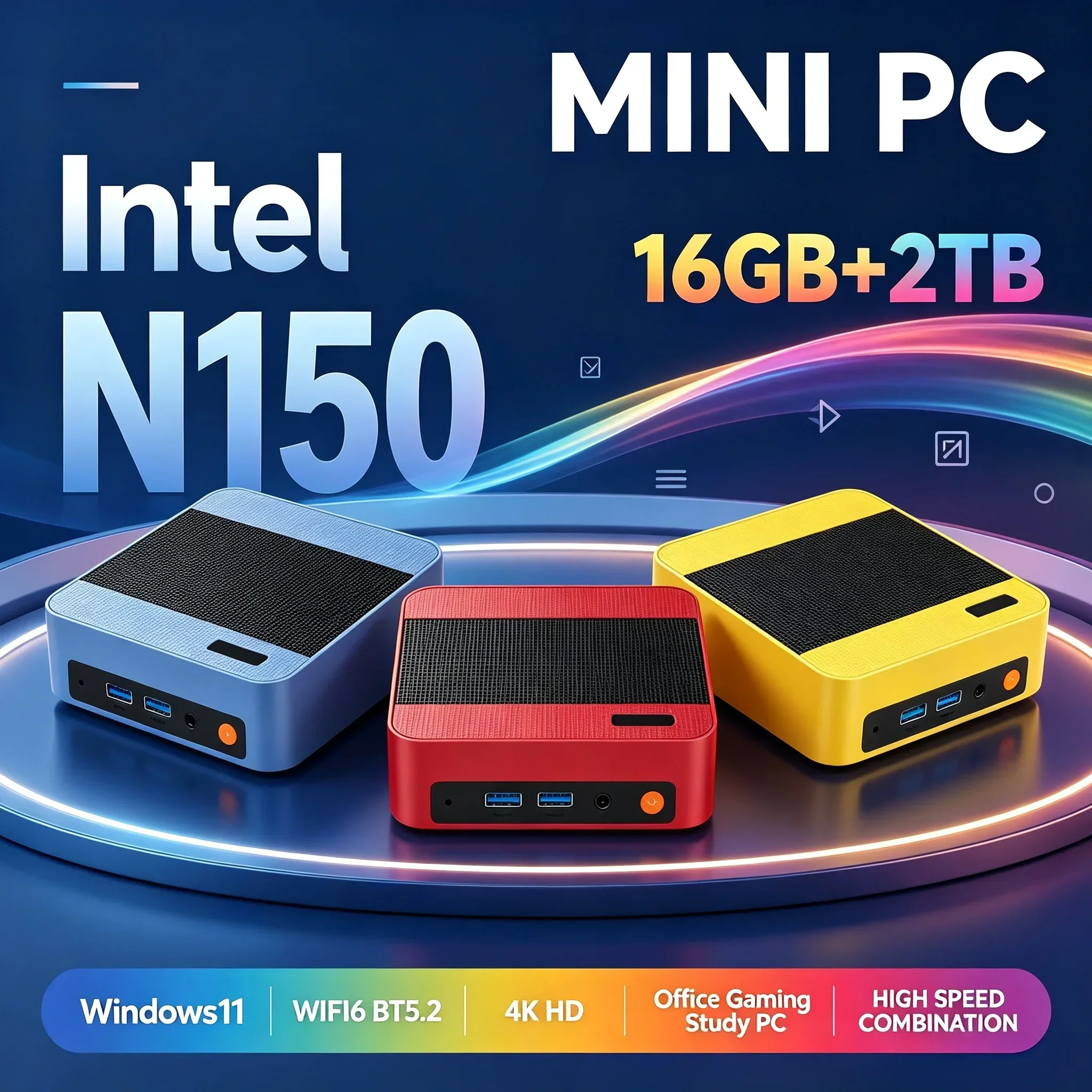 Mini Desktop Host Intel N150 Windows 11 16GB RAM 1TB 2TB SSD WiFi 6 BT5.2 Compact Mini PC for Daily Home Office Work