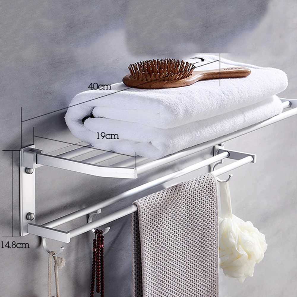 Towel Racks Foldable With Hook Shelf Aluminum Bathroom Wall Mounted Clothes Organizer Storage Soap Sponge Holder