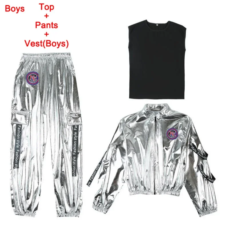 2023 heißer Verkauf Kinder Hip-Hop-Astronauten Raum anzüge Jungen Trommeln Kleidung Set Mädchen Silber Farbe Jazz Tanz Kostüme Rave Kleidung