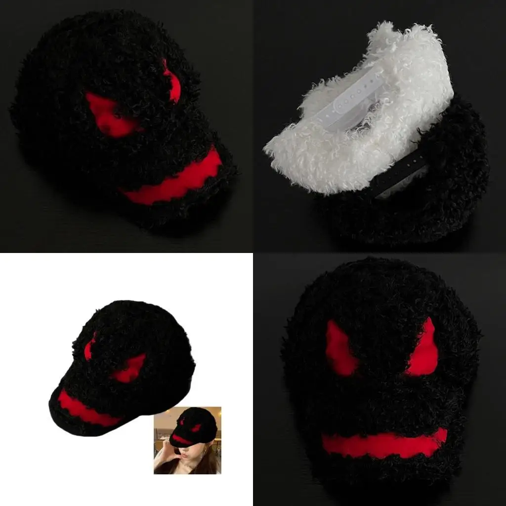 

A52E Fashionable Devil Themed Hat Plush Baseball Hat For Music Festivals And Parties