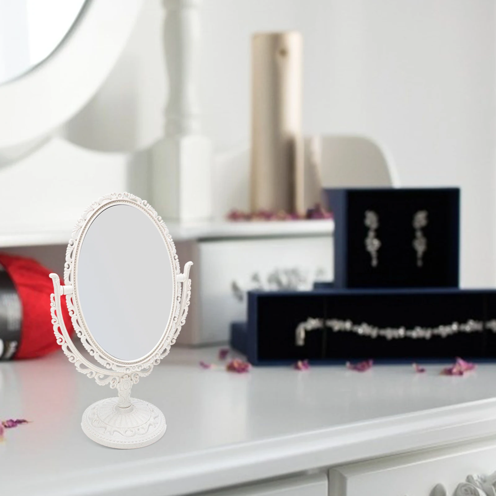 

Premium Quality Makeup Mirror Double-Sided Oval Desktop Mirror Smooth Finish for Home Use Chic Bathroom Or Bedroom Vanity Decor
